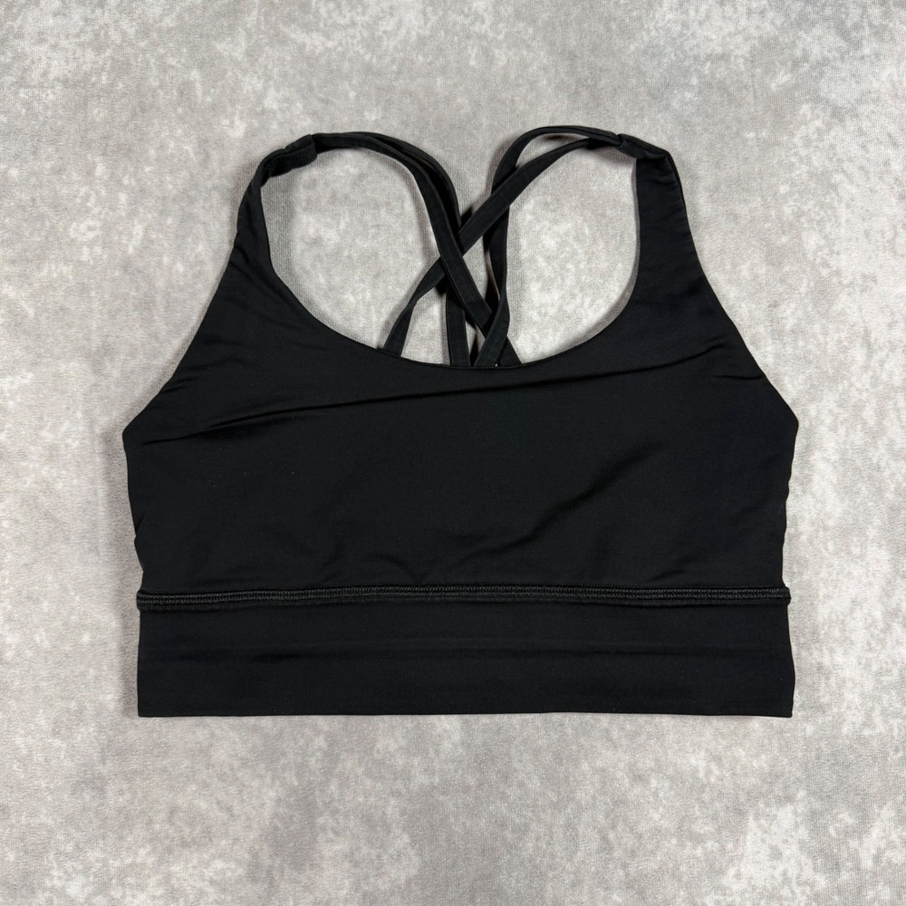 Lululemon Energy Bra Longline Black Strappy Sports Bra W2AUYS Sz 6 Yoga Pilates